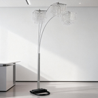 Arc Floor Lamp – Chrome Finish, Hanging Crystal Drop Shades | Modern Luxury Living Room Light