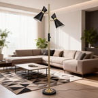 Double Spot Floor Lamp – Brushed Gold Finish, 4-Way Switch & Metal Base | Modern Reading & Accent Lighting