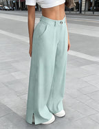 Women's Silky Satin Wide-Leg Trousers – High-Waist Pocket Pants