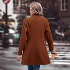 Women’s Winter Overcoat — Lapel Collar, Single-Breasted, Long Pea Coat