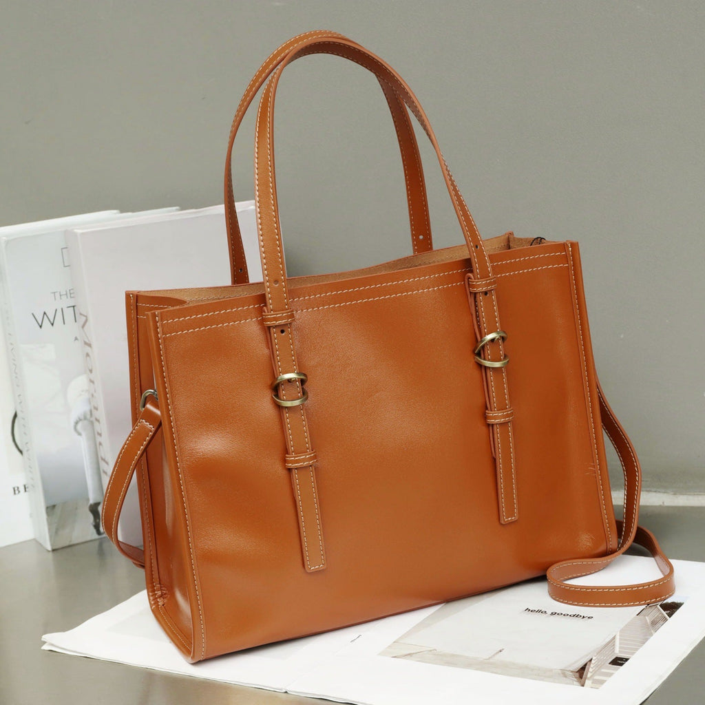 New Genuine Leather Women's Bag, Top-grain Cowhide Shopping Bag, Luxury Feel, Commuter Handbag, Single Shoulder And Crossbody Bag