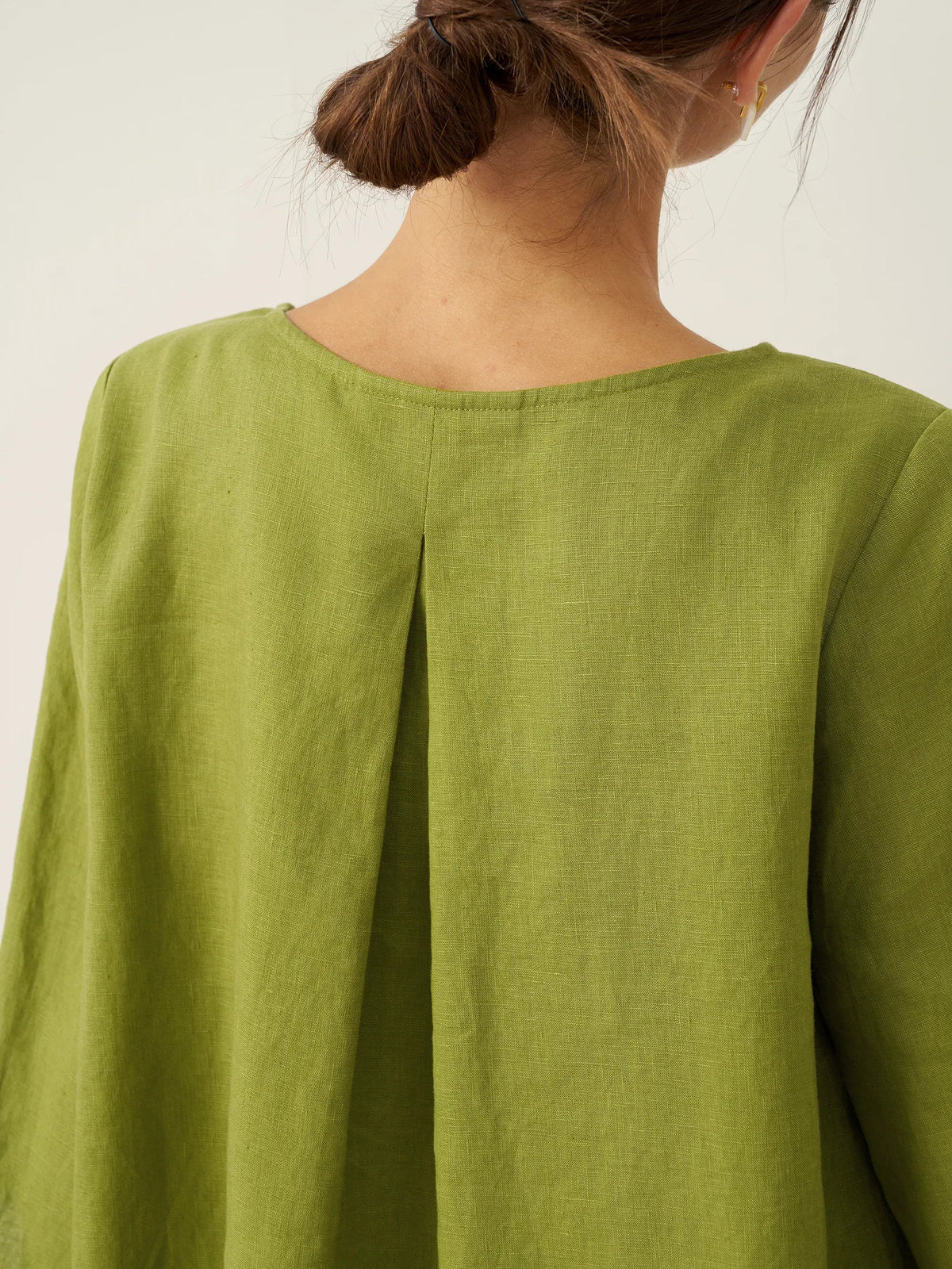 100% Linen Round Neck Asymmetrical Hem Top BRIANNA