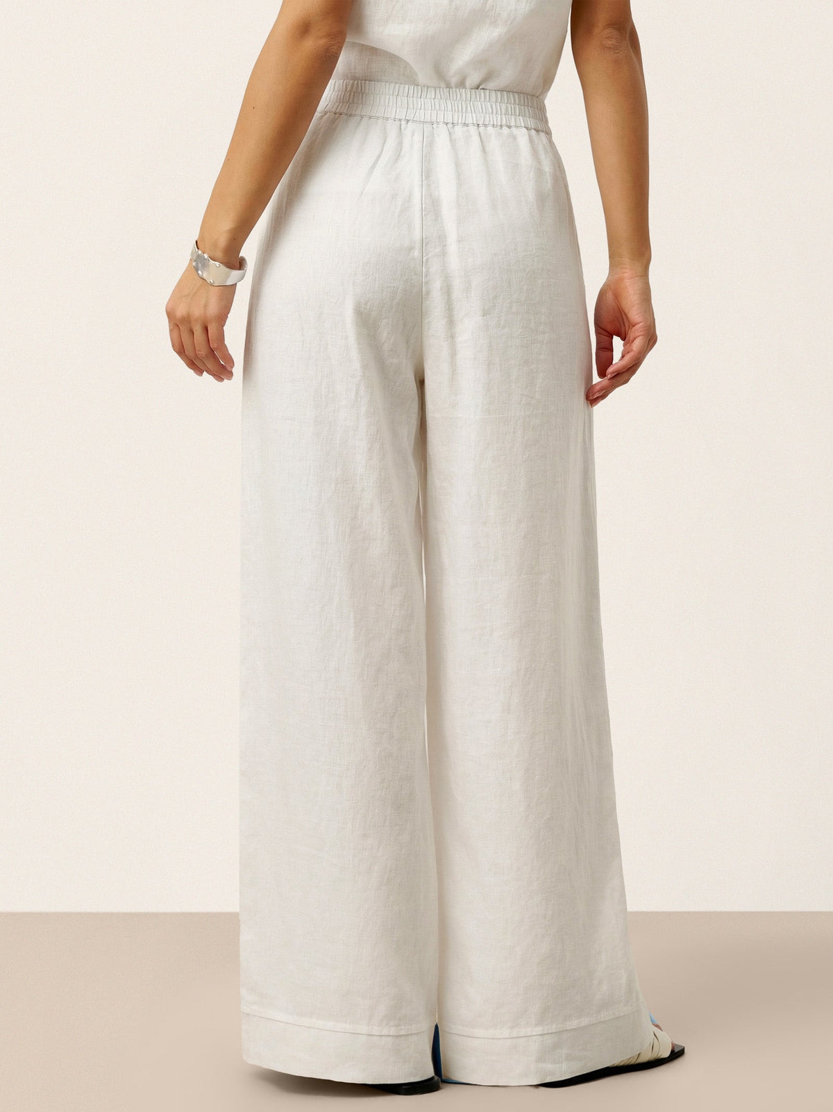 100% Linen Sculpted Pleat Elasticated Back Relaxed Pants VERIDIANA