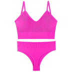 Women Seamless Bra Top Fitness Swimwear Push Up Exercise Bikini For Women 2 Pieces Ribbed Seamless Yoga Bikini Sets Sports Bra And Underwear Set 2 Piece High Waist Summer Bikini
