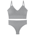 Women Seamless Bra Top Fitness Swimwear Push Up Exercise Bikini For Women 2 Pieces Ribbed Seamless Yoga Bikini Sets Sports Bra And Underwear Set 2 Piece High Waist Summer Bikini