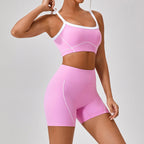 Nude Feel Tight Outdoor Sports Underwear Women Spaghetti Strap Contrast Color Suit Sling Yoga Clothes