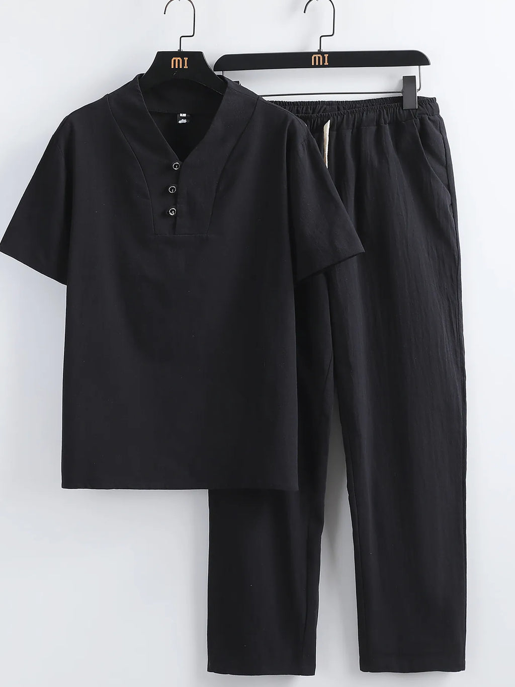 Men's Plus Size V-Neck Short Sleeve Top and Pants Set