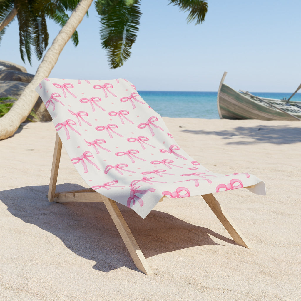 Customizable: Cute Pink Bow Beach Towel, Summer Towel, Pool Accessory, Gift for Her, Beach Accessories, Vacation Essentials