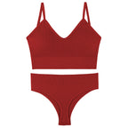 Women Seamless Bra Top Fitness Swimwear Push Up Exercise Bikini For Women 2 Pieces Ribbed Seamless Yoga Bikini Sets Sports Bra And Underwear Set 2 Piece High Waist Summer Bikini