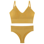 Women Seamless Bra Top Fitness Swimwear Push Up Exercise Bikini For Women 2 Pieces Ribbed Seamless Yoga Bikini Sets Sports Bra And Underwear Set 2 Piece High Waist Summer Bikini