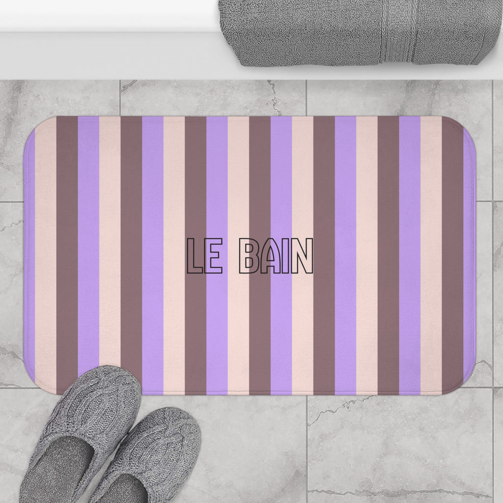 Le Bain Striped Bath Mat — Lavender & Taupe Modern Bathroom Rug