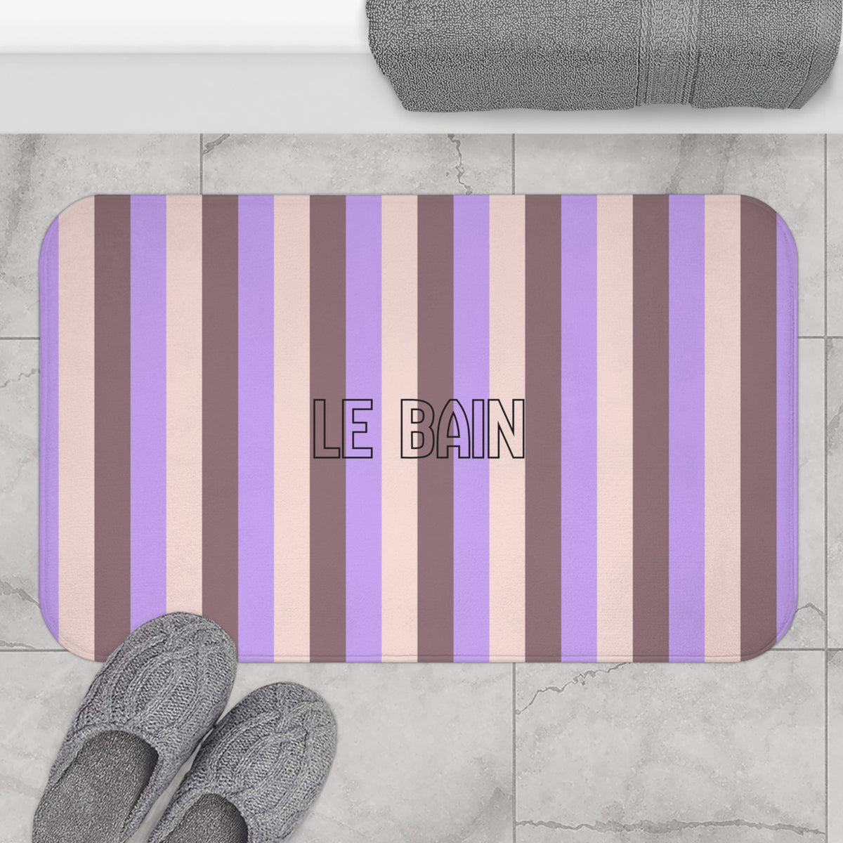 Le Bain Striped Bath Mat — Lavender & Taupe Modern Bathroom Rug