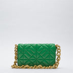 New Adorable Women's Handbag Green Small Flap Shoulder Bag In Thick Metal Chain Women's Clutch Bags Luxury  Ladies Shoulder Purse