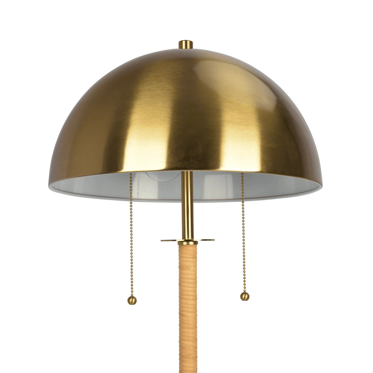 2-Light Floor Lamp – Gold Brass & Natural Rattan Tubes, Dual Pull Chain | Boho Living Room & Bedroom Lamp