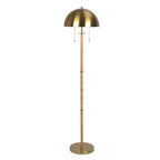 2-Light Floor Lamp – Gold Brass & Natural Rattan Tubes, Dual Pull Chain | Boho Living Room & Bedroom Lamp