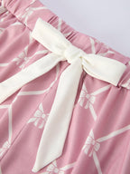 Mommy & me Autumn Check Bow Girls Lapel Pajamas
