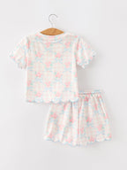 Bow Floral Girl Short Set Scallop Hem