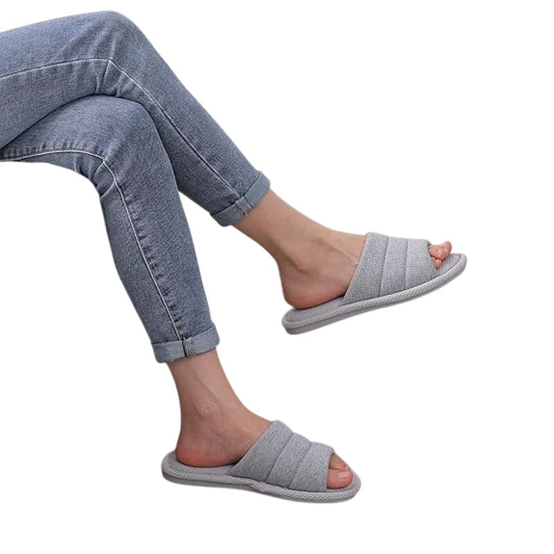 Shevalues Womens Size 11-12 Gray Slippers Open Round Toe Slip On House Shoes