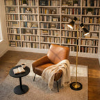 Double Spot Floor Lamp – Brushed Gold Finish, 4-Way Switch & Metal Base | Modern Reading & Accent Lighting