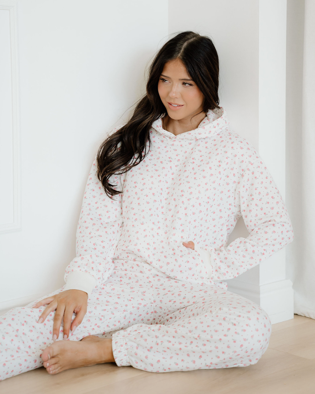Rose Sweat Set Floral Kangaroo Pocket Hoodie Pants Set