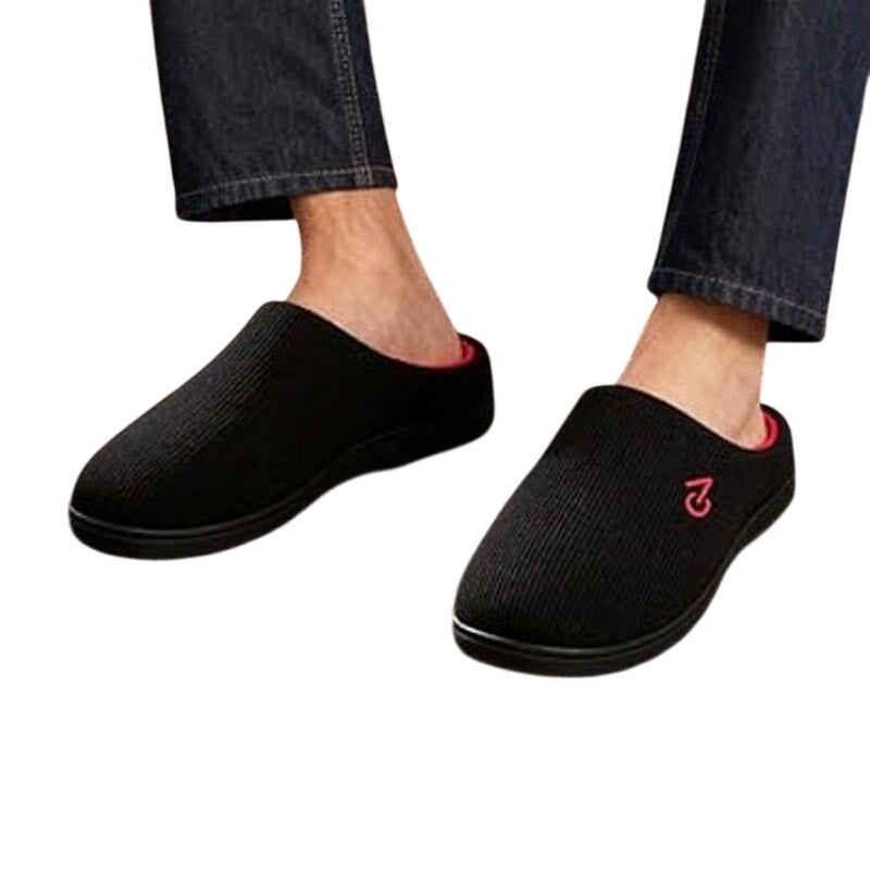 VeraCosy Mens Size 9/10 Red Black Slide On Memory Foam Rubber Sole Slippers