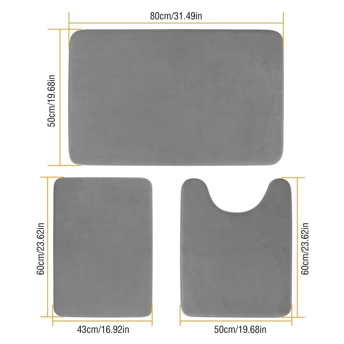 3-Piece Set: Bathroom Rug Set Plush Velvet Bath Carpet