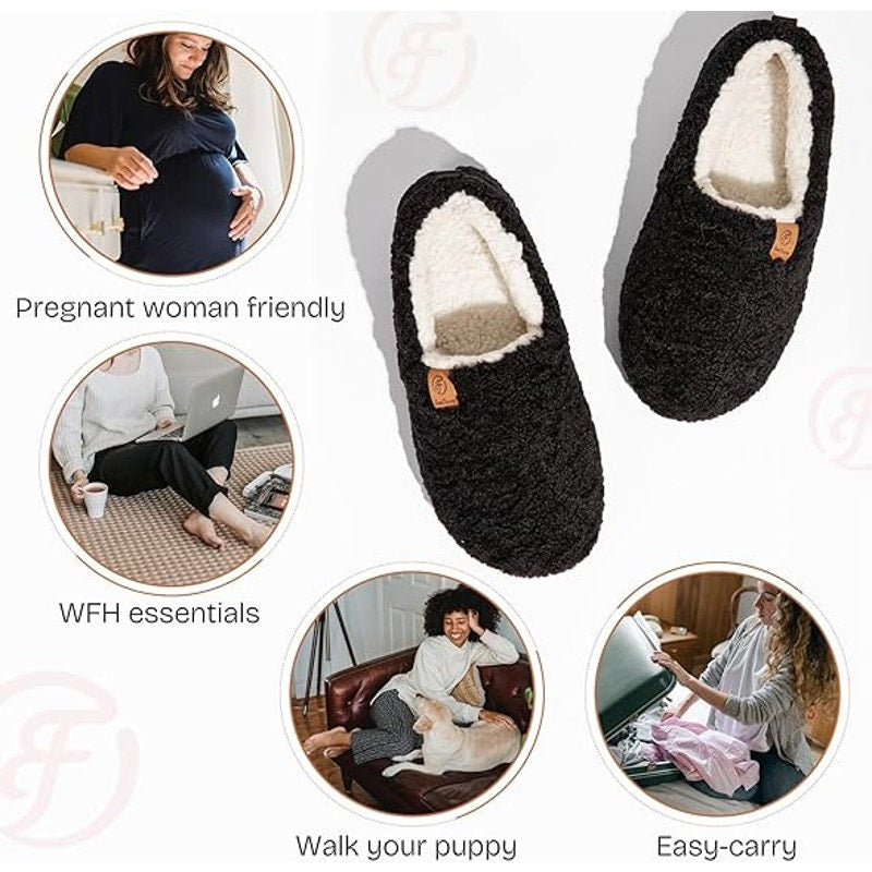 NWT New EverFoams Womens 8.5 Black Slippers Soft Memory Foam House Shoes
