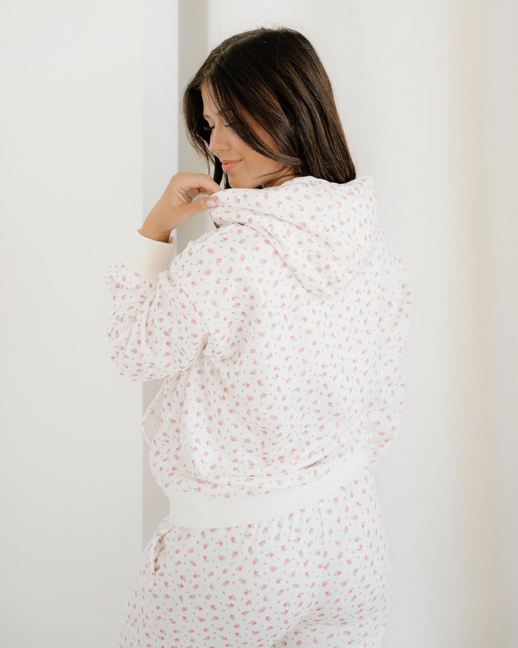 Rose Sweat Set Floral Kangaroo Pocket Hoodie Pants Set