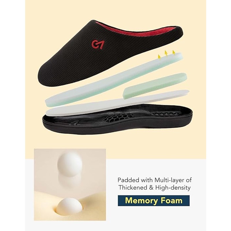 VeraCosy Mens Size 9/10 Red Black Slide On Memory Foam Rubber Sole Slippers