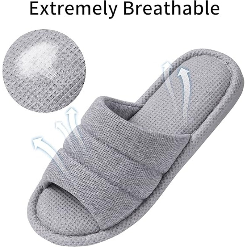 Shevalues Womens Size 11-12 Gray Slippers Open Round Toe Slip On House Shoes