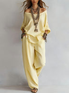 Women's Off-Shoulder Top & Wide-Leg Pants Set