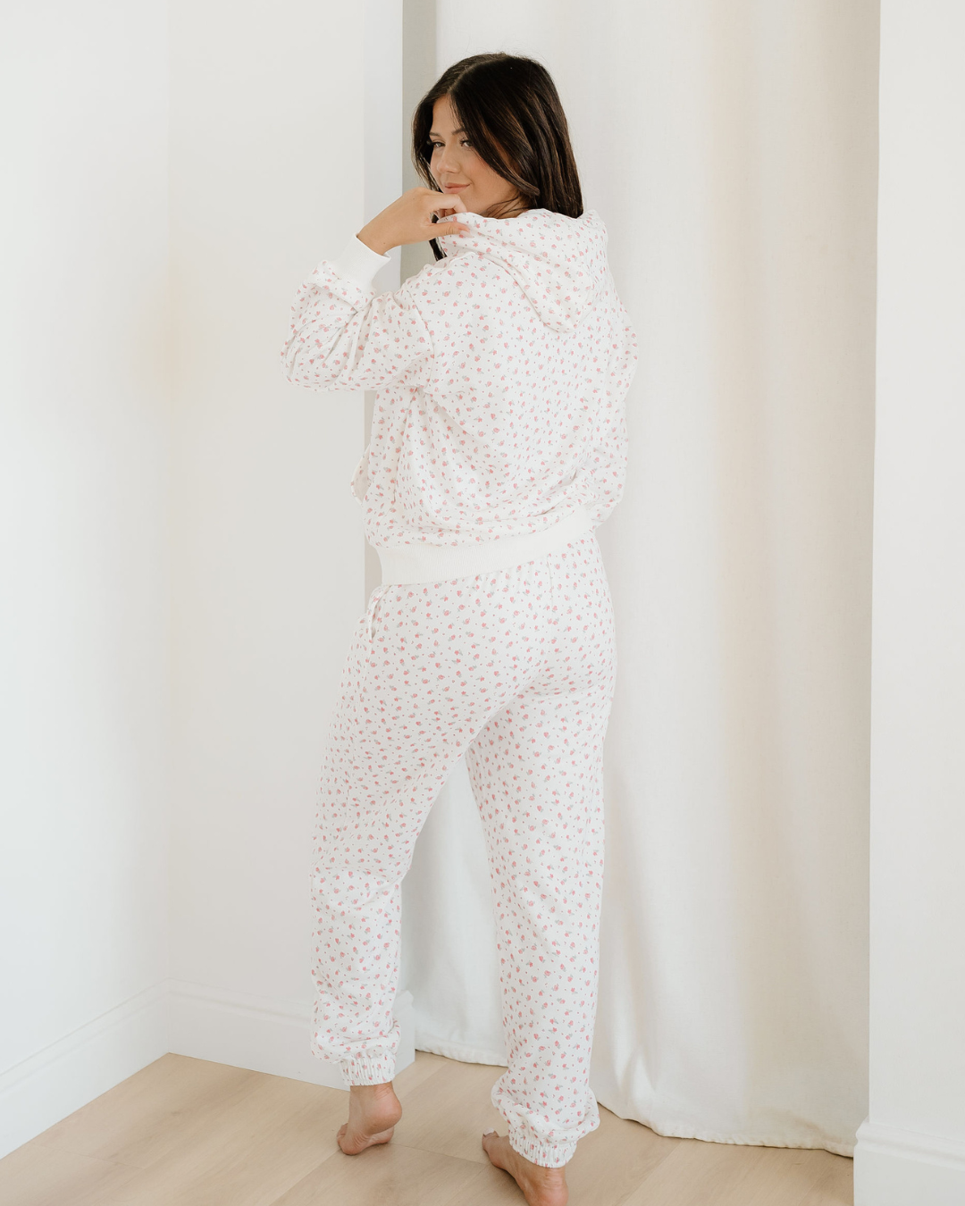 Rose Sweat Set Floral Kangaroo Pocket Hoodie Pants Set