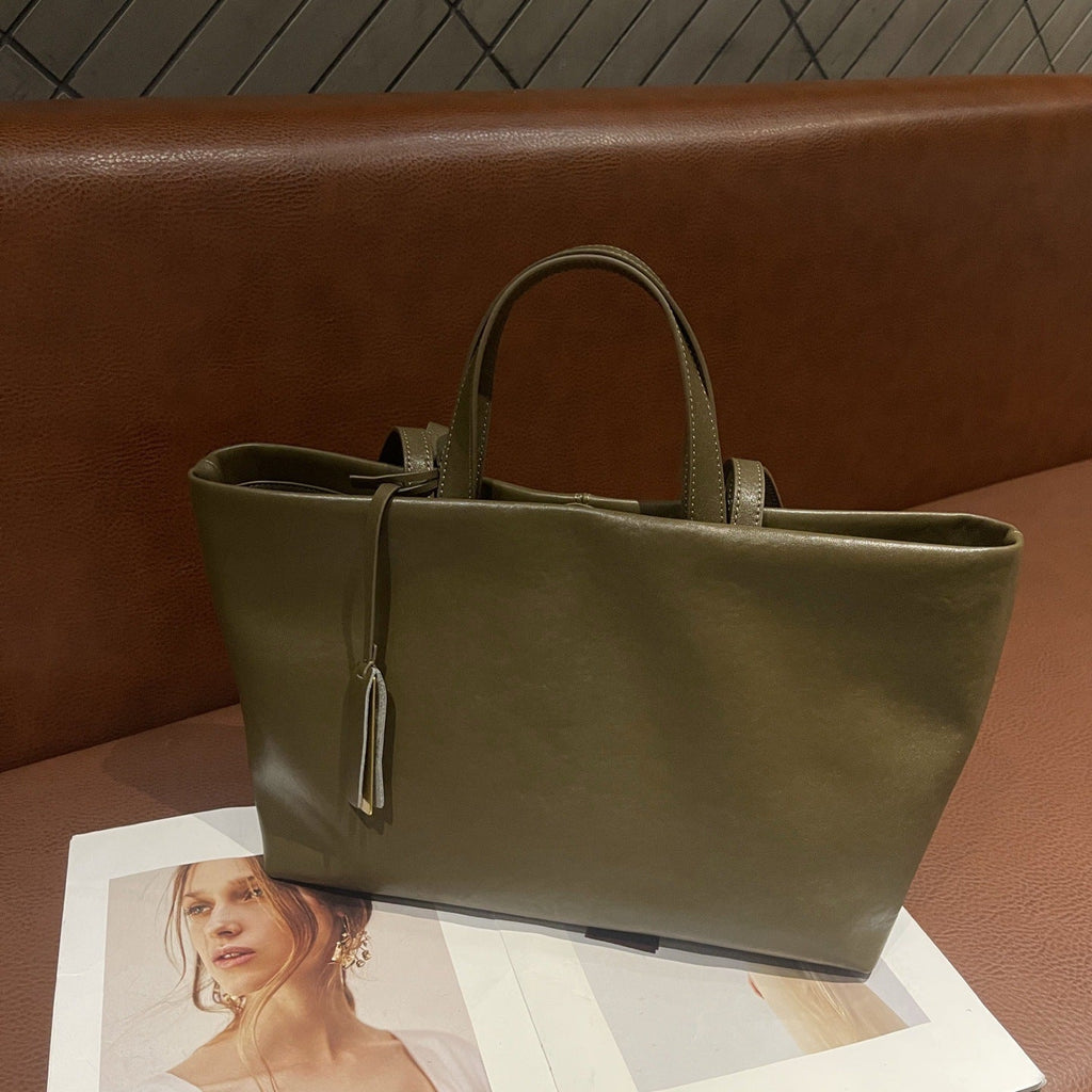 New Genuine Leather Women's Bag, Underarm Single-shoulder Cross-border First-layer Cowhide Tote, Niche Crossbody, Vintage Soft Leather, Large Capacity