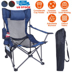 Foldable Camping Chair 330LBS Load Heavy Duty Steel Lawn Chair Collapsible Chair with Reclining Backrest Angle Cup Holder Pillow Side Pocket Carry Bag