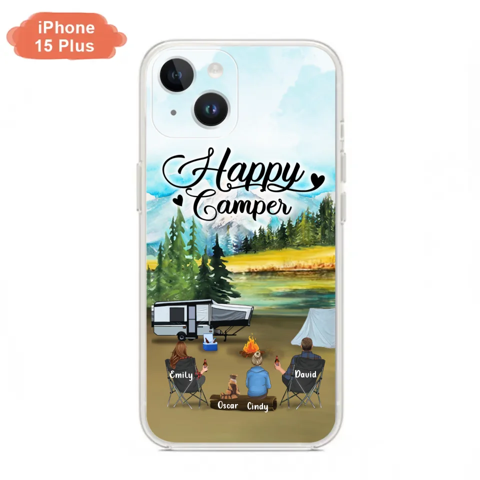 Custom Personalized Camping Phone Case - Parents With 1 Kid And 1 Pet - Best Gift For Family - Happy Camper - Case For iPhone And Samsung