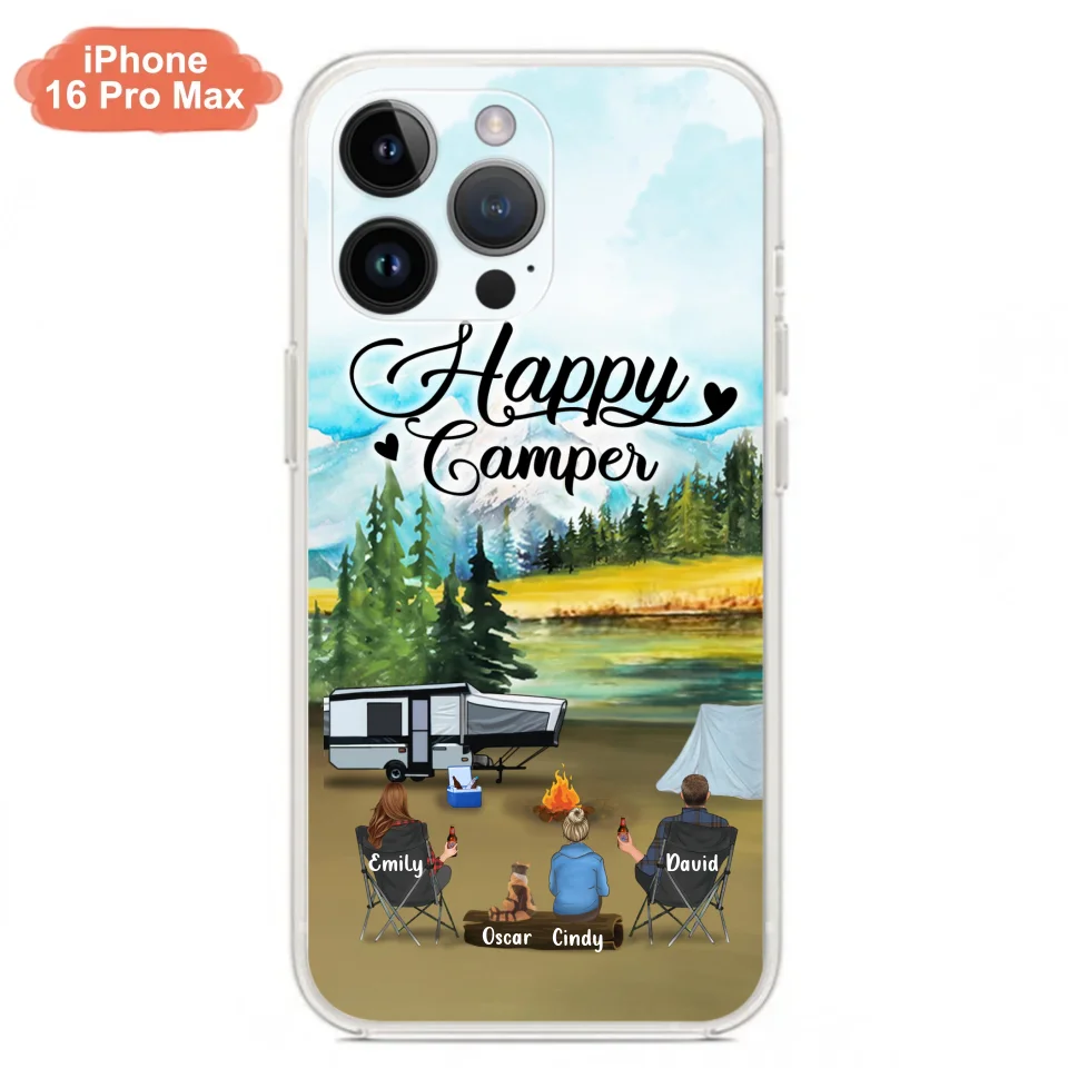 Custom Personalized Camping Phone Case - Parents With 1 Kid And 1 Pet - Best Gift For Family - Happy Camper - Case For iPhone And Samsung
