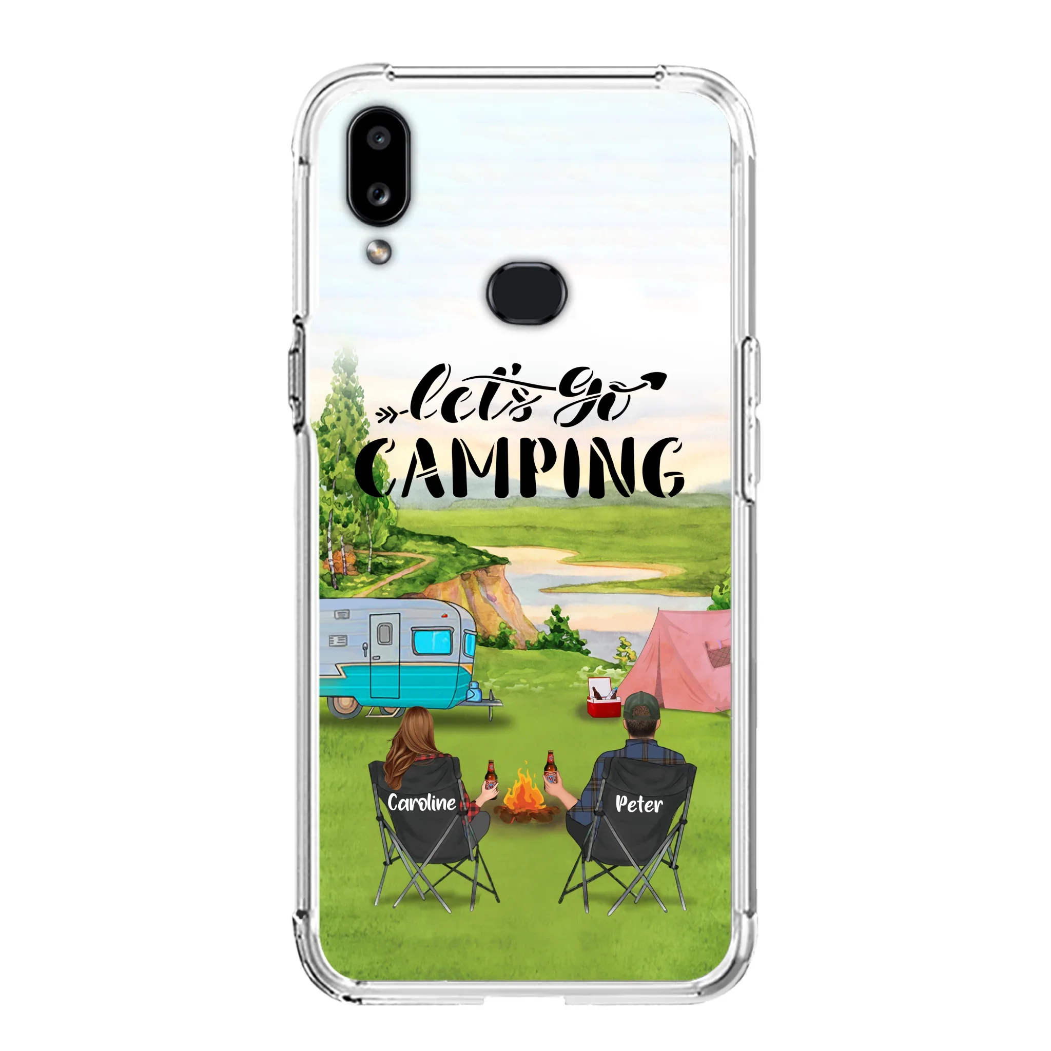 Custom Personalized Camping Phone Case - Couple With Upto 3 Kids And 4 Pets - Gift Idea For Camping Lover - Let's Go Camping - Case For iPhone And Samsung