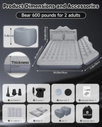 Umbrauto 29.53in/75cm Wide Car Air Mattress – Inflatable SUV, Truck & Van Back Seat Camping Bed with Pump & Pillows, Gray