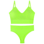 Women Seamless Bra Top Fitness Swimwear Push Up Exercise Bikini For Women 2 Pieces Ribbed Seamless Yoga Bikini Sets Sports Bra And Underwear Set 2 Piece High Waist Summer Bikini