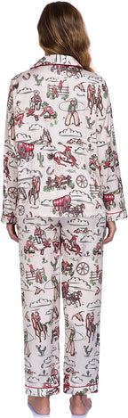 Women's Button Down Lapel Shirt With Pocket Matching Two Piece Loungewear Pajama Set