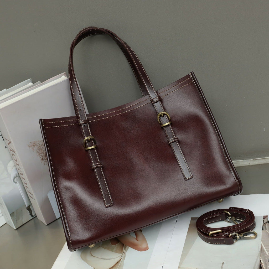 New Genuine Leather Women's Bag, Top-grain Cowhide Shopping Bag, Luxury Feel, Commuter Handbag, Single Shoulder And Crossbody Bag