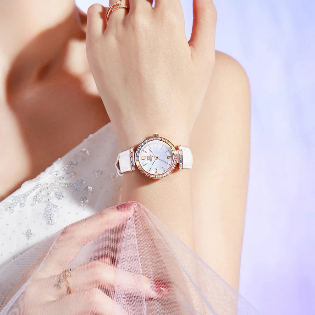 Women's Rose Gold Quartz Watch Petite Leather Strap Dial