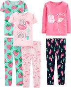 Girls Cotton Pajama Set 6-Piece - Snug Fit PJ Pack for Babies Toddlers
