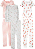 Girls Cotton Pajama Set 6-Piece - Snug Fit PJ Pack for Babies Toddlers