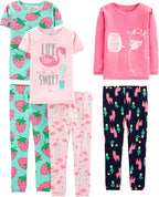 Girls Cotton Pajama Set 6-Piece - Snug Fit PJ Pack for Babies Toddlers