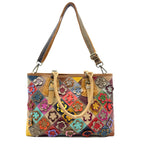 Womens Genuine Leather Casual Handbag With Hand-stitched Plum Blossom Patchwork