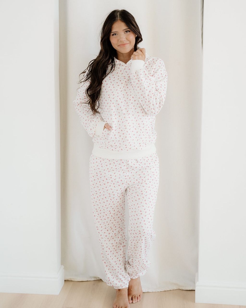 Rose Sweat Set Floral Kangaroo Pocket Hoodie Pants Set