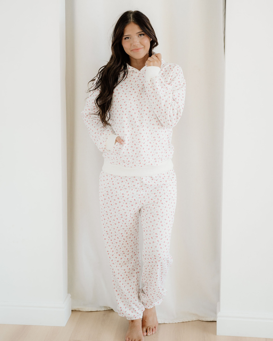 Rose Sweat Set Floral Kangaroo Pocket Hoodie Pants Set
