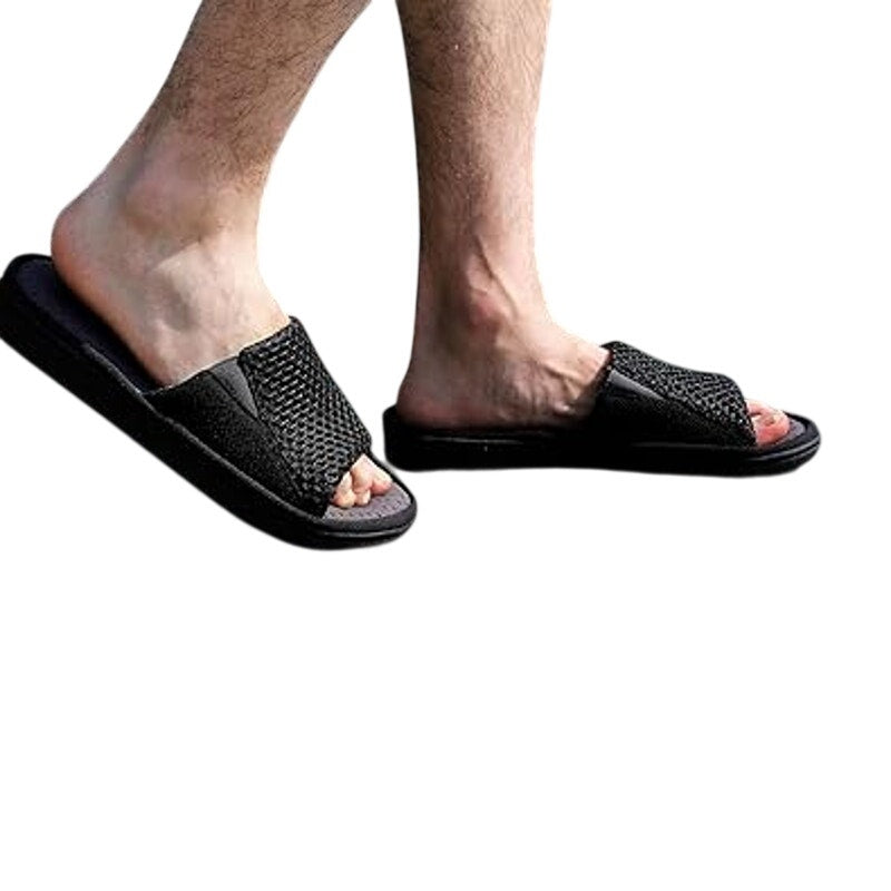 Longbay Mens Size 13-14 Gray Slippers Open Round Toe Slide On House Shoes