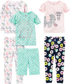 Girls Cotton Pajama Set 6-Piece - Snug Fit PJ Pack for Babies Toddlers